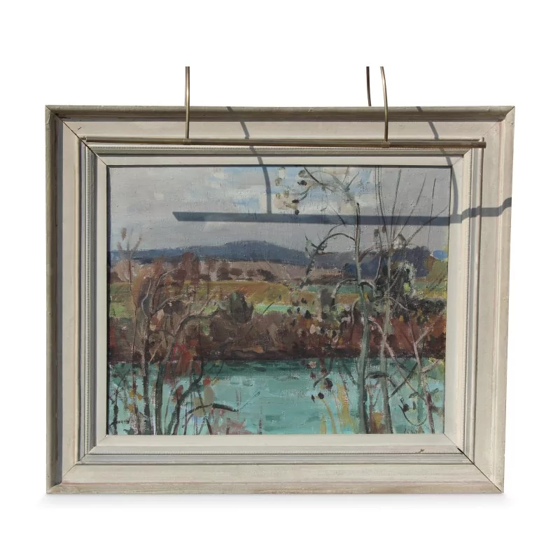 Oil on canvas "Lakeside" by Rudolf Zender (1901-1988). - Moinat - Painting - Landscape